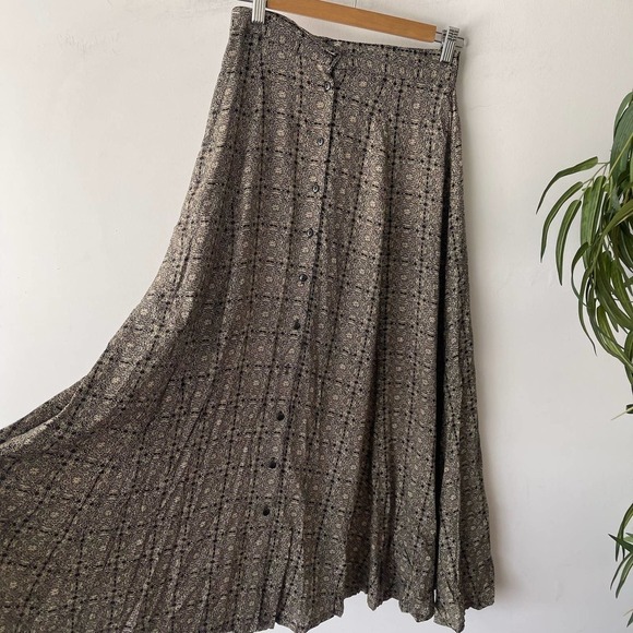 Vintage Blue Skirt Womens M Abstract Printed Boho Western Button Down Maxi - Picture 3 of 5